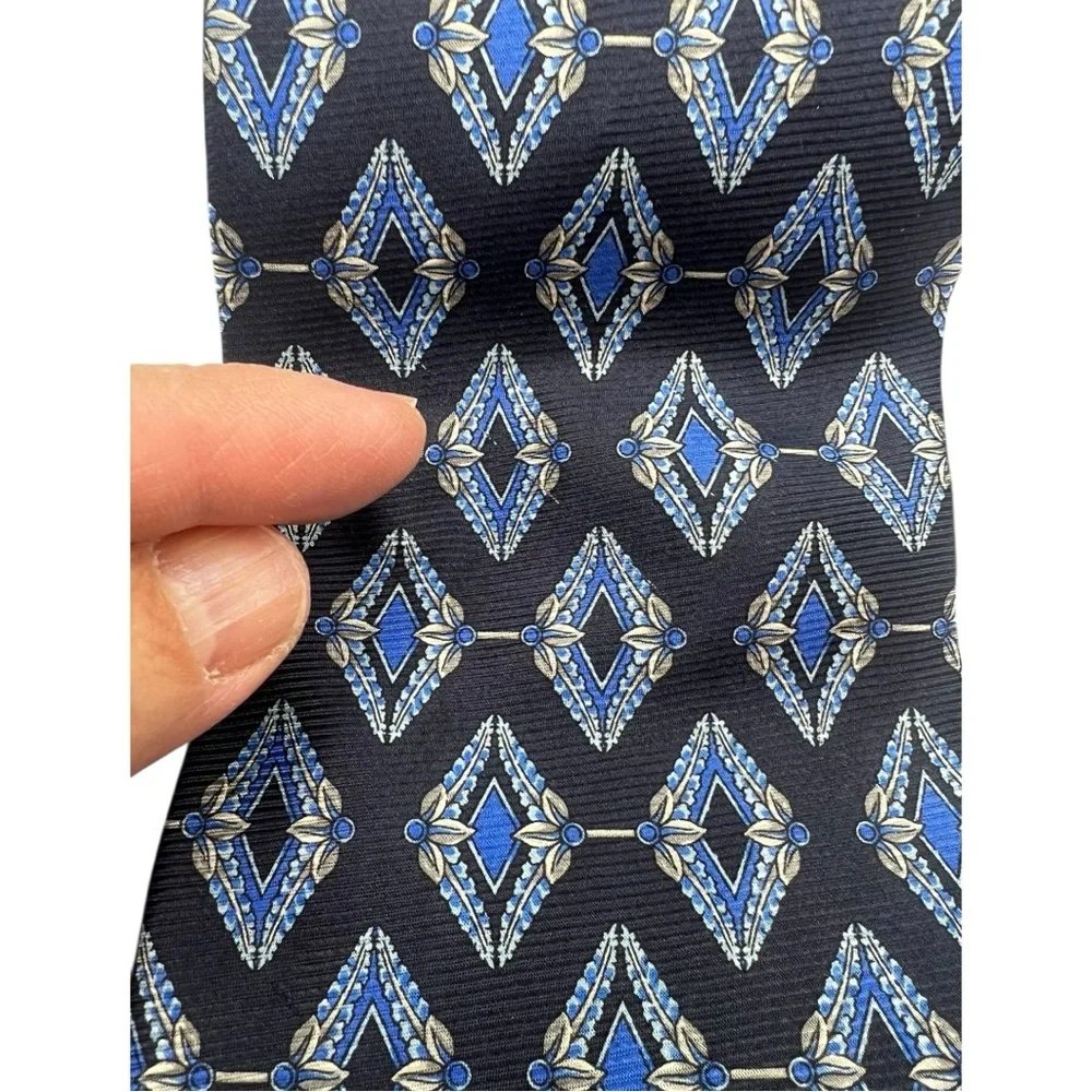 Valentino Navy Blue Diamond Print‎ Silk Tie